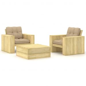 Prolenta Premium - Salon De Jardin 3 Pcs Avec Coussins Bois De Pin Impr&eacute;gn&eacute; - Neuf