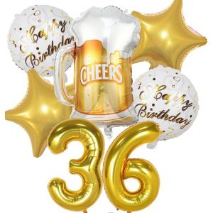 SJZG-Ballon 36 Ans Anniversaire Homme Femme, Decoration Anniversaire 36 Ans, Ballon Anniversaire 36 Ans Or, Ballon Bi&egrave;re Ballon Bouteille Verre &Agrave; Vin Decoration Pour Anniversaire 36 Ans Femme Homme - Neuf