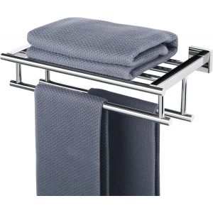 SUBZONAL-Double Barre Porte Serviette Mural de Salle de Bain, Support Serviette avec &Eacute;tag&egrave;re en Acier Inoxydable pour Cuisine Toilette, Longueur 40CM Ch Poli, EGZ8040-C - Neuf