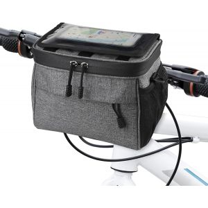 Kal-Sacoche De Guidon Vélo 4.8l Étanche Avec Écran Tactile, Sac Pour Velo Avant Amovible Avec Bretelles Réglables Pour Vtt Electrique, Gris - Neuf