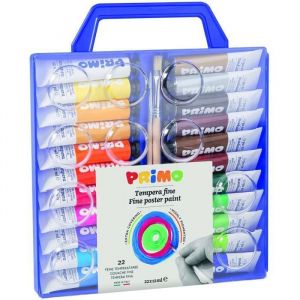Primo 449t22va Tube De Gouache Fine 12 Ml. Mallette Avec Couvercle/Palette. 22 Couleurs. - Neuf
