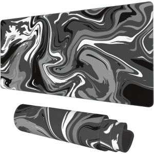 Tapis De Souris De Jeu Avec Base Antidérapante Et Bords Cousus, Motif Vagues Liquides, Noir, Blanc, 80 X 30 Cm, Long Tapis De Souris Pour Clavier D'Ordinateur Pour La Maison, Le Bureau, Le Travail - Neuf