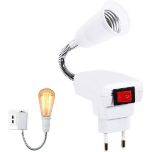 Douille E27 Avec Interrupteur Sans Fil, Ampoule Led Réglable À 360 Degrés, Lampe De Porte Pour Bureau, Chambre, Cuisine, Lampe Murale, Lampe De Lecture (Sans Ampoule) - Neuf