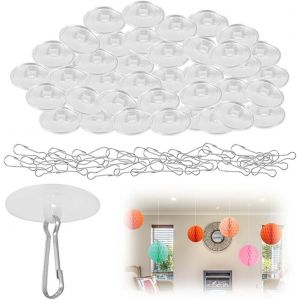 50 Pièces Crochet de Plafond Adhésif,Crochets de Montage au Plafond Sans Perçage pour Chambre à Coucher,Salle de Bain,Crochets de Décoration de Plafond Avec 50 Clips de mât de Drapeau - Neuf
