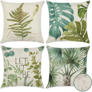 Cauc-Ext&eacute;rieur Housse De Coussin, Lot De 4 Imperm&eacute;able Feuille Verte Motif Canap&eacute; Taie D'oreiller Pour Patio Jardin Salon Chambre D&eacute;coration, 45x45cm -D - Neuf