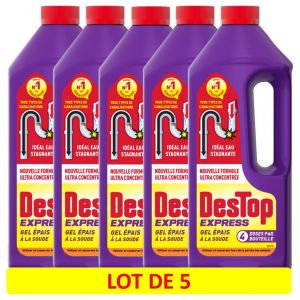 DESTOP Lot de 5 Gels D&eacute;boucheur Canalisation Express - 4 Doses par Flacon 950ml - Neuf