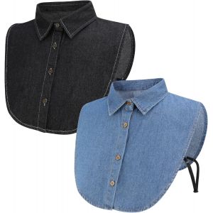2 Pi&egrave;ces Faux Col Femme D&eacute;tachable, Demi Chemists Col Chemister Col De Chemise Removable Faux Colliers Col Amovible Dickey Col D&eacute;tachable Pour Femmes Filles Faveurs D&eacute;coratives, Denim - Neuf