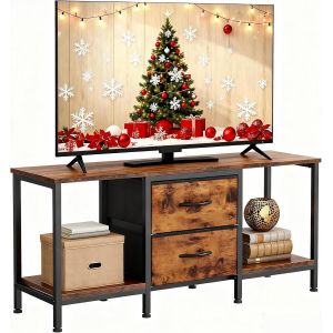 SUBZONAL-Meuble TV jusqu'&agrave; 47"", Meuble TV avec 2 tiroirs en Tissu et 2 &eacute;tag&egrave;res Ouvertes, Commode 110 x 30 x 50 cm pour Salon, Salle de Divertissement, Chambre &agrave; Coucher, Cadre en Acier - Neuf