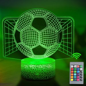 ERYI-Football Veilleuse Pour Enfants, Lampe Illusion 3D Led Lumière, Télécommande 16 Changements De Couleur, Réglage De La Luminosité, Cadeaux De Noël Pour Filles Garçons Chambre Décoration - Neuf