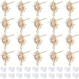 Kal-20 Pcs Boucles D'oreilles &Agrave; Tige En Laiton Plaqu&eacute; Or V&eacute;ritable 18k Boucles D'oreilles En Forme D'&eacute;toile En Oxyde De Zirconium Avec Boucle Pour Fabrication De Bijoux Artisanaux 14.5x12.5mm - Neuf
