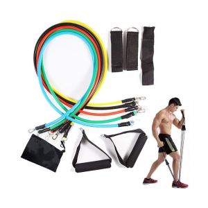 Ensemble De 11 Bandes De Résistance Robustes Pour Entraînements Polyvalents En Salle De Sport, Yoga Et À Domicile - Force Réglable, Poignées En Mousse Et Accessoires Inclus - Neuf