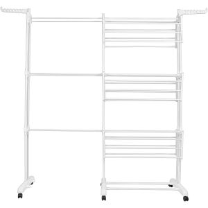 Etendoir &agrave; Linge Peu encombrant en M&eacute;tal 3 &Eacute;tages Doubles&Eacute;tendoir &agrave; Linge Interieur Pliable avec Roues et Extensible pour Int&eacute;rieur et Ext&eacute;rieurSupport pour Les Petits Objets,Blanc - Neuf