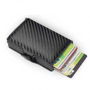 HUED-Porte-cartes de cr&eacute;dit antivol Rfid pour hommes, portefeuilles en cuir, bo&icirc;te en aluminium, sac &agrave; main en m&eacute;tal pour homme, petit &eacute;tui porte-cartes, portefeuille minimaliste-Carbon Black - Neuf