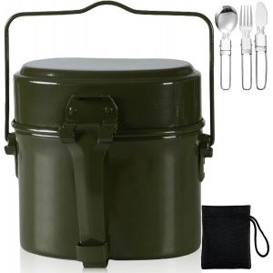 Ulteronixshop-Vaisselle De Camping De L'arm&eacute;e Allemande - R&eacute;sistante &Agrave; La Chaleur - Avec Couteau, Fourchette Et Cuill&egrave;re Pliables - En Aluminium - Avec Poign&eacute;es Pliantes - Convient Pour 1 &Agrave; 2 Personn - Neuf