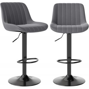 Ulteronixshop-Tabouret Bar, Tabouret de Bar Lot de 2, Chaise de Bar Pivotants avec Dossier, Tabourets de Bar R&eacute;glable en Cuir PU, Chaise Haute Bar Moderne, Gris fonc&eacute; - Neuf