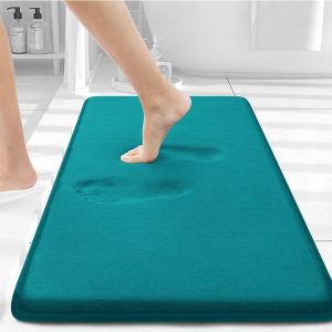 tapis de salle de bain en mousse à mémoire de forme,couleur unie,tapis de sol intérieur antidérapant,piège à saleté,absorbe l'eau,tapis de salle de bain confortable - Type Sapphire Blue-41x61cm - Neuf