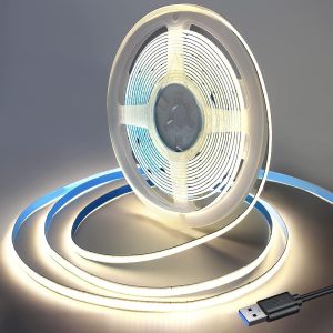 Ruban Led Cob Dc 5v 2m,4000k Blanc Moyen,320 Led,À Intensité Variable,Bande Led Flexible Pour Rétroéclairage Tv,Armoire,Chambre À Coucher (L'alimentation Électrique N'est Pas Incluse). - Neuf