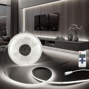 Chenquansarl-24v Ruban Led Cob 5m, Bande Led Cob Dimmable Blanc Froid 6000k 384led/M Découpable Flexible, Cri 90, Largeur 8mm, Avec Télécommande, Pour Maison Chambre Cuisine Miroir (Sans Alimentation - Neuf