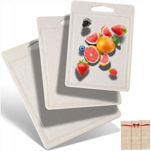 Lot De 3 Planches &Agrave; D&eacute;couper Aspect Granit, 100 % Autocollants Antid&eacute;rapants Et Canal &Agrave; Jus, Sans Bpa, Avec Poign&eacute;e, Planches &Agrave; D&eacute;couper En Plastique Antibact&eacute;rien, Passent Au Lave-Vaisselle, - Neuf