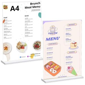 Mevronisshop-2 Pcs A4 Pr&eacute;sentoirs De Table En T, A4 Support Pour Menu En Acrylique Transparent, Porte Menu Restaurant, Publicitaire En T Pour Menus, H&ocirc;tel, Avec 2 Bases - Neuf