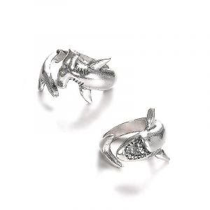 Bague D'ouverture R&eacute;glable Vintage 2x White Shark & Hammerhead Shark Rings Bijoux - Neuf