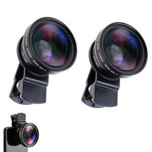 Kit de 2 objectifs grand angle macro portables 2 en 1 pour appareil photo de t&eacute;l&eacute;phone portable avec pochettes de rangement - Neuf