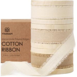 Ruban De Coton 1,6 Cm X 19,2 M (3 Rouleaux*6,4 M) Crème & Beige, Franges Faites Main Rubans En Tissu Pour Invitations De Mariage Bouquets De Mariée Vacances Décoration Emballage Cadeau - Neuf