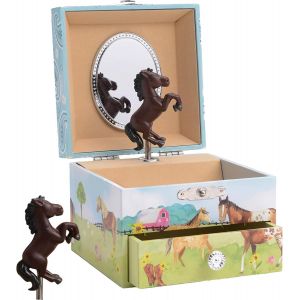 ERYI-- Boîte À Bijoux Musicale Pour Filles Avec Un Tiroir Coulissant, Design Écurie Et Cheval - Mélodie Far West Américain - Neuf