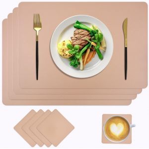Eryi-Sets De Table Et Dessous De Verre En Cuir Pu 4 Pcs Antidérapant Lavable Chaleur Résiste Adaptés Aux Tables De Cuisine Restaurants Et Hôtels 43x30cm - Neuf