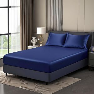 Letnerny-Drap-Housse En Satin, Pour Lit À Sommier Tapissier, 160 X 200 Cm, Pour L'été - Bleu Foncé - Soyeux Et Rafraîchissant - En Microfibre - 160 X 200 Cm - Doux - Lavable En Machine - Pour Matelas - Neuf