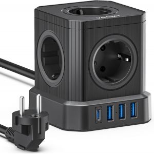 Voomy Cube Multiprise Prise 9-En-1 Rallonge Prise Cube, 4000 W Multiprise Prises Avec 5 Prises, 3 Usb-A Et 1-Usb-C, Multiprise Prises Protection Surtension, Powercube Avec Rallonge De 2 Mètres, Noir - Neuf