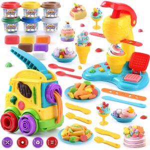 2 en 1 Pate à Modeler pour EnfantsOutils de Pâte à ModelerMachine à Glace et Machine à PâtesAccessoires Pâte à Modeler pour Enfants Fille Garçon 3+ Ansavec 504g d'argile Colorée - Neuf