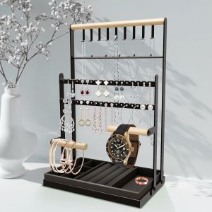 Jexnovashop-Pr&eacute;sentoir &Agrave; Bijoux Porte-Cha&icirc;ne, Support &Agrave; Bijoux, Plateau En Velours, Arbre &Agrave; Bijoux, Porte Bijoux Femme, Porte Collier,Rangement Bijoux Pour Cha&icirc;nes Boucles D'oreilles Bagues Bracelets - Neuf