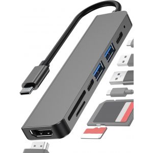 Hub USB C 7-en-1 avec HDMI(4K@30Hz), USB 3.0 5Gbps, Chargement PD 100W, Lecteur de Carte SD/TF, Station d'accueil pour MacBook Pro/Air, iPad Pro, iMac, iPhone 15 16 Pro/Pro Max - Neuf
