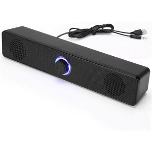 KYAOAYO-Haut-Parleur D'Ordinateur, Haut-Parleur Stéréo Portable Hifi Avec Bouton De Contrôle Du Volume, Barre De Son De Bureau Aux Usb 3,5 Mm Pour Pc, Ordinateur, Ordinateur Portable, - Neuf