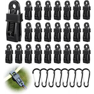lbgwp60-32 Pièces Attache Bache Piscine Set, 24 Pince Pour Bache Et 8 Mousqueton, Fixation Bache Pour Camping, Carvanes, Pique-Nique - Neuf