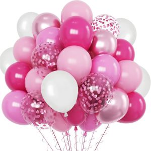 Pack Of 30 Balloons - Decoration For Parties, Weddings, Birthdays - Balloon Set In Candy Pink, White, Clear, Transparent With Confetti, Macaroon Pink - 5 Vibrant Colours - Neuf