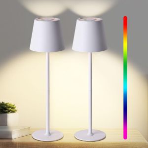 2 Lampe De Chevet, Rgb Lampe De Table Sans Fil, Avec Batterie 5200 Mah, Lampe De Table À Batterie Rechargeable Par Usb, Ip54 Étanche Pour Convient Aux Chambres, Salons, Restaurants - Neuf