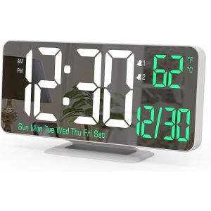 Réveil Pour Chambre À Coucher, Horloge De Table Led De 6,7 Pouces, Horloge Miroir, Double Réveil Pour Salon Avec Affichage Des Secondes, Date, Semaine, Mode 12/24 H, Fonction De Gradation - Neuf