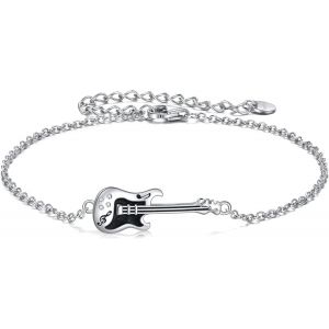 Bracelet Guitare Argent Sterling Bijoux Musique Cadeaux Punk Rock Pour Femme Homme Fille Gar&ccedil;ons Amoureux De La Guitare - Neuf