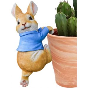 Nouvelhorizonstore-Pot De Fleurs Mignon En Forme De Lapin En R&eacute;sine - Statue De Lapin De P&acirc;ques - Pot De Fleurs &Agrave; Suspendre - Lapins D&eacute;coratifs - Sculptures En Tissu Bleu - Sculptures D'ext&eacute;rieur Pou - Neuf