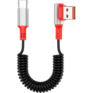 JGD-C&acirc;ble spirale USB vers type C &agrave; 90 degr&eacute;s, mise &agrave; niveau USB bllind plug, ressort &agrave; angle droit, c&acirc;ble USB C pour voiture, charge rapide 5 A, transfert de donn&eacute;es, pour Phone15/16, S23/S22 - Neuf