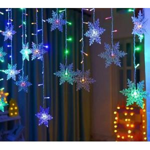 Kal-Led Lumières De Noël, Rideau Lumineux Flocon De Neige 4m, Guirlande Lumineuse 96 Led Avec 8 Modes D'éclairage, Guirlande Lumineuse Pour Intérieur Et Extérieur, Noël, Mariage, Soirée, Jardin - Neuf