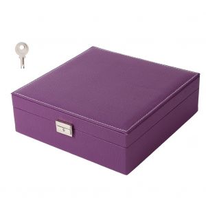 Boite De Rangement A Bijoux En Cuir Artificiel Double Couche, Etui Pour Colliers Et Bagues (Violet) - Neuf