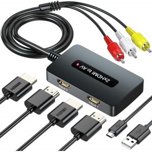 Convertisseur double port HDMI vers RCA,adaptateur 2 HDMI vers composite AV CVBS pour les anciens téléviseurs,entrée HDMI 2 ports Choisissez un pour convertir la sortie AV - Neuf