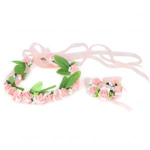 Bandeau A Fleurs Exquis Pour Enfants, Accessoire De Photographie Pour Cheveux Et Poignets (Rose) - Neuf