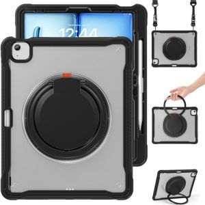 Coque Hybride Robuste Avec Support Anneau Pour Ipad Air 13 (2024/2025) - Noir Transparent - Neuf