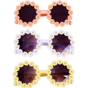 Kalanka-3pcs Lunettes De Soleil Pour Femmes, Lunettes De Soleil Rondes Marguerites Classiques Nobles Femmes/Hommes Belles Lunettes De, Protection Uv400 Adapté Aux Enfants (Blanc+Rose+Jaune) - Neuf