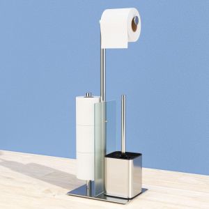 Porte Papier Toilette avec Brosse WC Porte Rouleau Debout en Acier InoxydableD&eacute;rouleur Papier Aucun Per&ccedil;age Requis avec Verre (Noir Mat) - Neuf