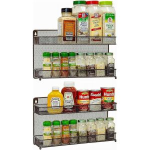 Rangement Epices Cuisine,Etagere Epices Cuisine De Cuisine Mural &Agrave; 4 &Eacute;tages,8-10 Bouteilles Par Niveau&iquest;44 * 7 * 54cm,Ferreux. - Neuf